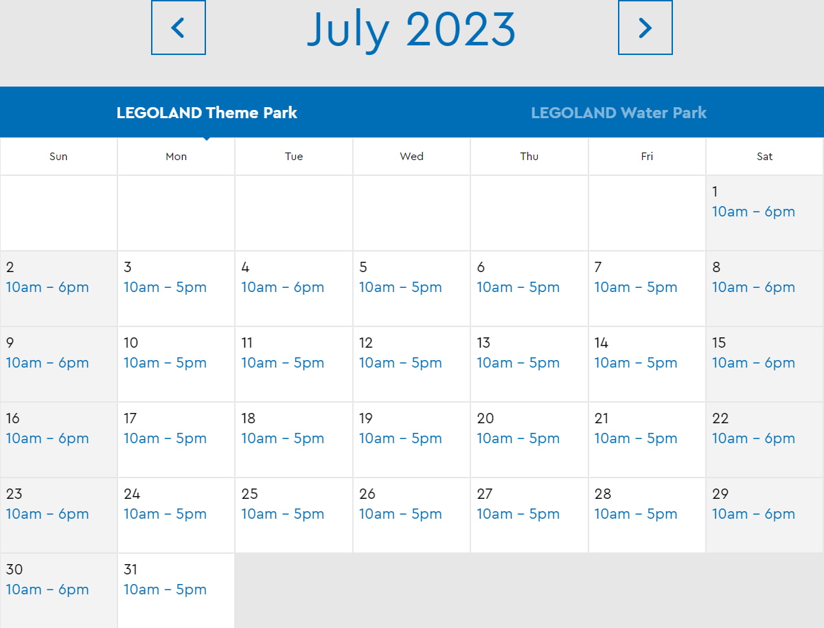 LEGOLAND Florida Resort July 2023 Park Hours