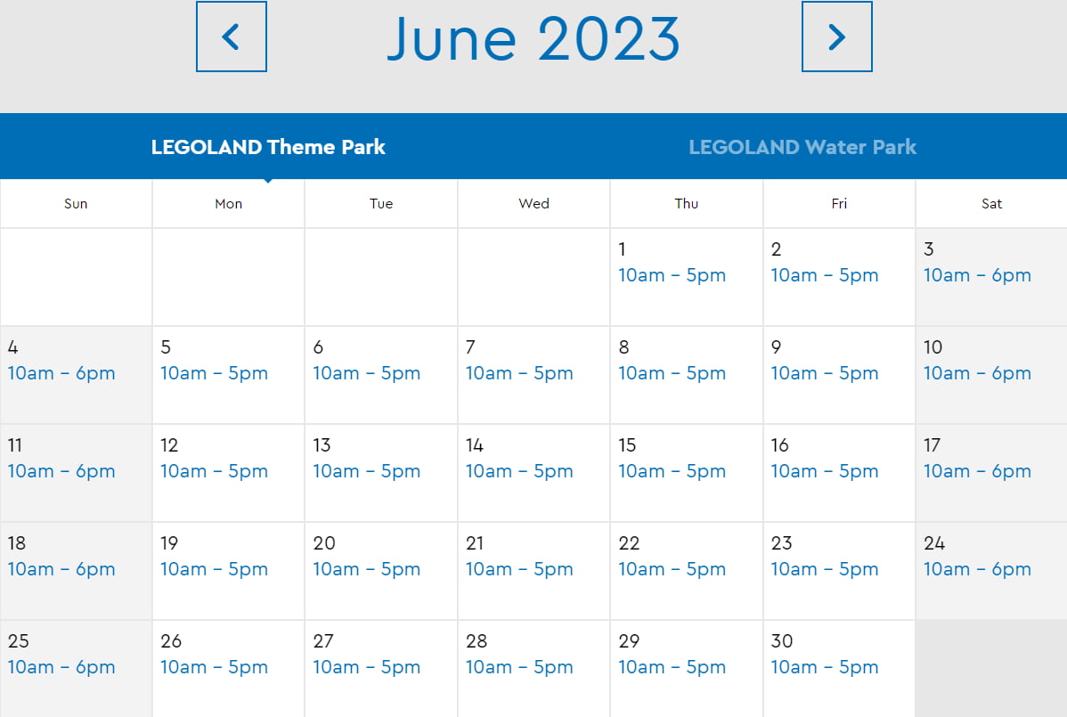 LEGOLAND Florida Resort June 2023 Park Hours