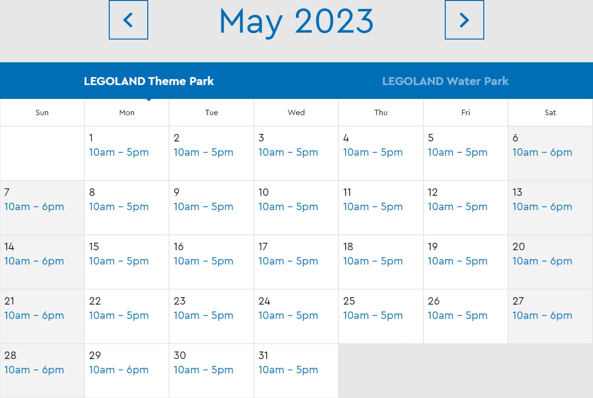 LEGOLAND Florida Resort May 2023 Park Hours