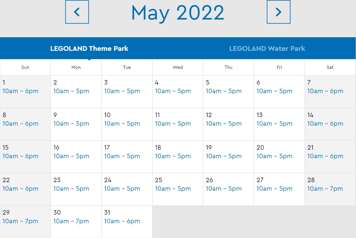 LEGOLAND Florida Theme Park May 2022 Hours