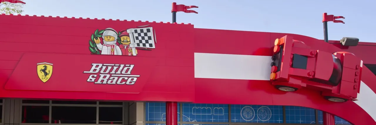 NEW Ferrari Build  Race Opens At LEGOLAND Florida Life Sized Car Made Of LEGO