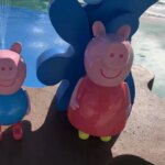 Peppa Pig and George Pig in the kids splash area at Peppa Pig Theme Park, LEGOLAND Florida