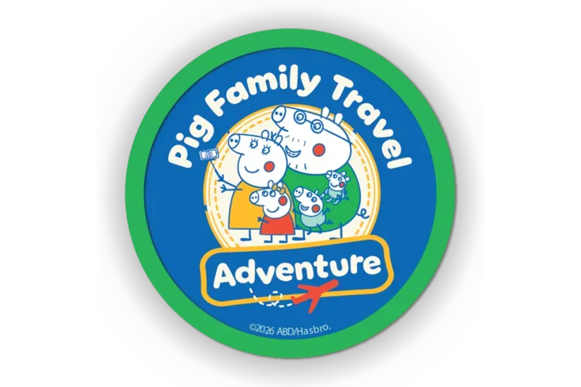 Pig Family Travel Adventure Comes to Peppa Pig Theme Park Florida 3 Pig Family Travel Adventure Pop Badge